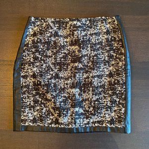 Ann Taylor Black and White Tweed Skirt w/ Vegan Leather Trim - Size 10